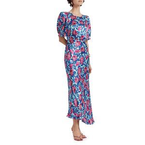 Saloni Vida Floral Silk Satin Ankle Dress Size US 6 $675